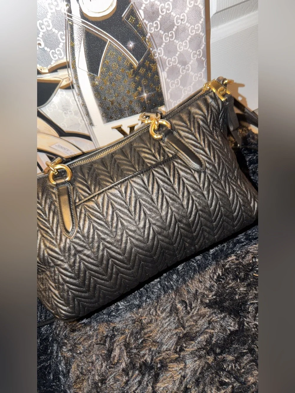 Coach Ally Black Quilted Leather Satchel with Gold Hardware